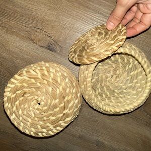 Handwoven Small Basket Set of 2 with Lids - Natural for storage home trinkets